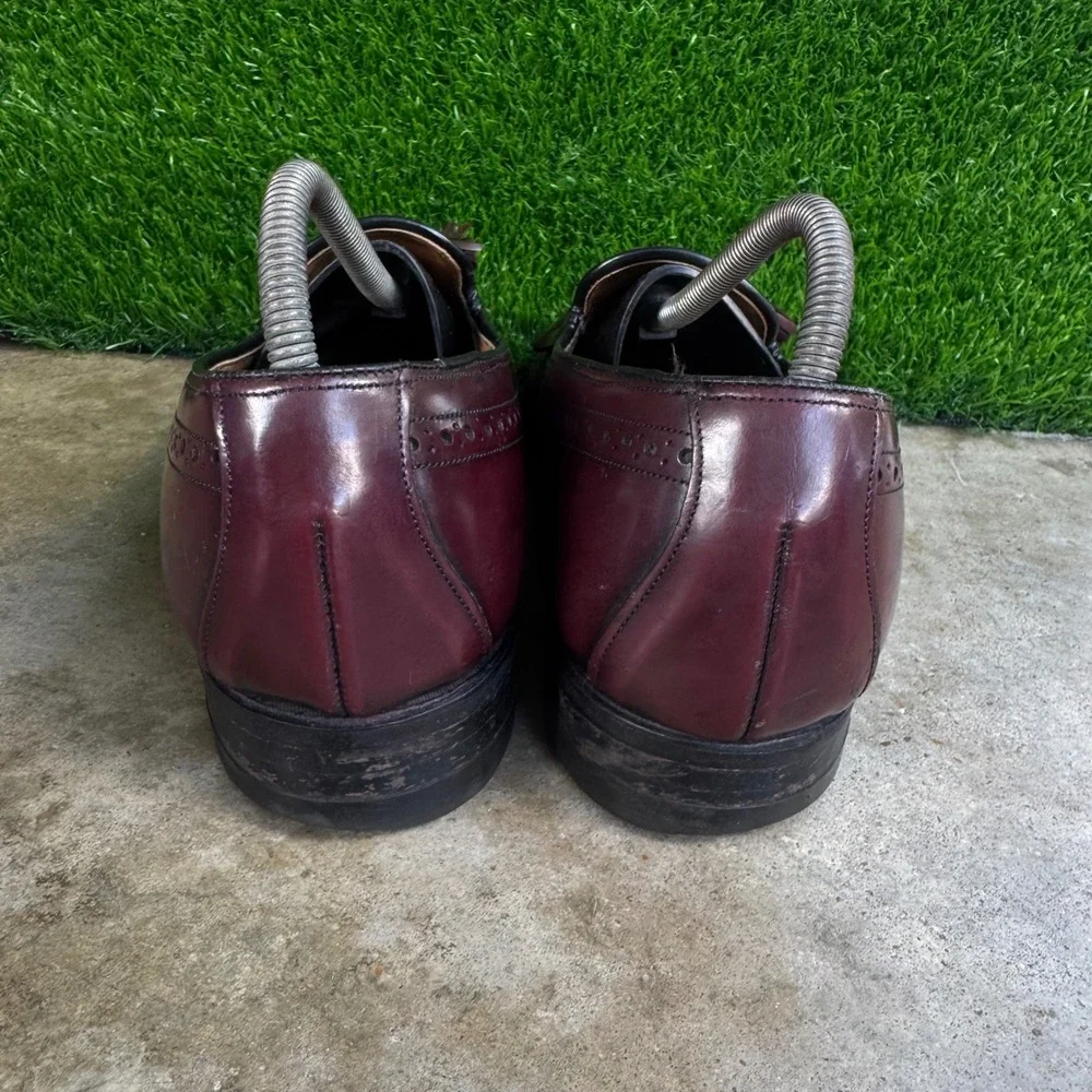 Vintage 90s Johnston and Murphy Tassel Loafers Wingtip Brogue Burgundy 8 D